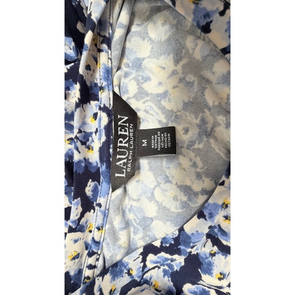 Lauren Ralph Lauren Black Label Maxi Gold Buttons Jersey Blue Floral Prep M - Picture 6 of 9